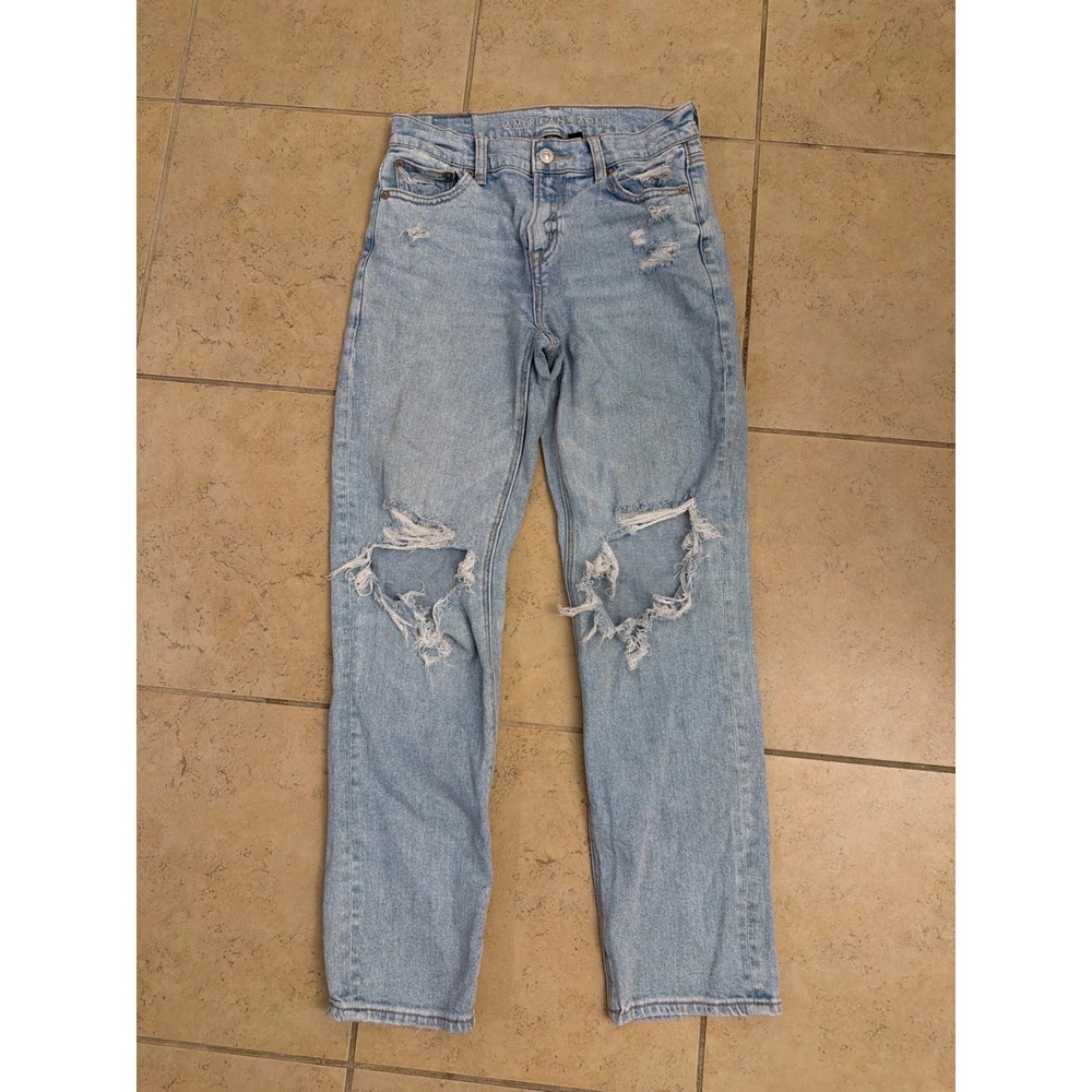 American Eagle Super High Rise Ankle Straight Distressed Jeans Light Wash 00
